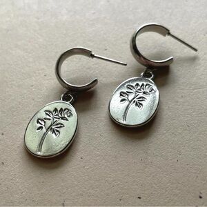 Silver Oval Rose Flower Hoops